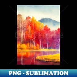 colorful autumn landscape watercolor 9 - retro png sublimation digital download - bring your designs to life