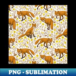 Foxes and buttercups on natural white - Sublimation-Ready PNG File - Add a Festive Touch to Every Day
