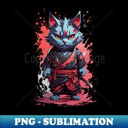 Cute Ninja Cat Warrior Design with Color Splash - PNG Transparent Sublimation Design - Bold & Eye-catching