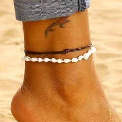 2 pcs set anklets for women foot jewelry summer beach barefoot bracelet ankle on leg female leather anklet boho leg cha