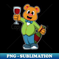 bear with glass  bottle of red wine - premium png sublimation file - enhance your apparel with stunning detail