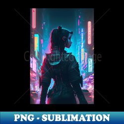 Girl in Neon City - PNG Transparent Sublimation Design - Capture Imagination with Every Detail