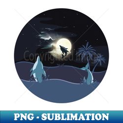 Dolphins Playing in Moonlight - Unique Sublimation PNG Download - Revolutionize Your Designs
