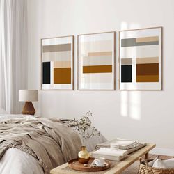 Modern Minimal Gallery Wall Art Set of 3 Abstract Art Beige Prints Minimalist BedroomLiving RoomOffice Contemporary Deco