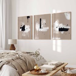 Modern Neutral Gallery Wall Art Set of 3 Abstract Nordic Wall Art Minimalist Brush Strokes Modern Line Drawing Living Ro