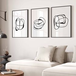 Modern Simple Minimal Gallery Wall Art Set of 3 Black and White Simple Abstract Art Living Room Decor Modern Line Drawin
