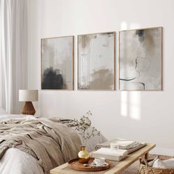 Modern Simple Neutral Gallery Wall Art Set of 3 Pastel Nordic Prints Simple Abstract Art Minimalist Bedroom Decor Brush
