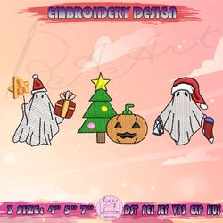 Santa Ghost Embroidery Design, Christmas Ghost Embroidery, Spooky Christmas Embroidery, Halloween Christmas Embroidery, Machine Embroidery Designs