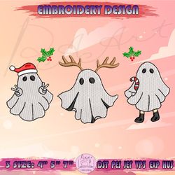 Santa Ghost Embroidery Design, Reindeer Ghost Embroidery, Spooky Christmas Embroidery, Machine Embroidery Designs