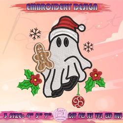 christmas ghost santa hat embroidery design, spooky christmas embroidery, halloween christmas embroidery, machine embroidery designs