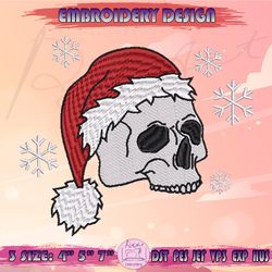 skull santa hat embroidery design, christmas skeleton embroidery, spooky christmas embroidery, halloween christmas embroidery designs