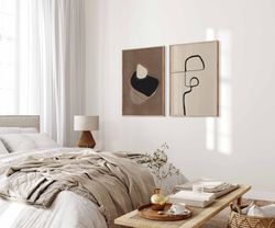 ModernSimpleMinimal Mid Century Terracotta Art Set of 2 Abstract Art Brown Beige Prints Boho Bedroom Decor Modern Line D