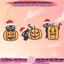 Christmas Black Cat Embroidery Design, Spooky Christmas Embroidery, Halloween Christmas Embroidery, Machine Embroidery Designs