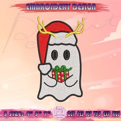 Cute Ghost Christmas Embroidery Design, Christmas Ghost Embroidery, Halloween Christmas Embroidery, Machine Embroidery Designs