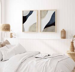 Navy Blue Minimalist Wall Art, Set Of 2 Living Room Print, Large Bedroom Modern Decor, Contemporary Dining Room Poster,