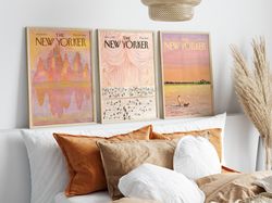 New Yorker Magazine Cover Set of 3, Pink New Yorker Posters, Vintage The New Yorker Print, Trendy Retro Magazine Cover W