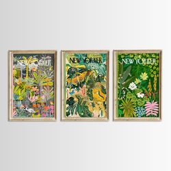 New Yorker Poster Set Of 3, Triple New Yorker Prints, PRINTABLE, New Yorker Posters, New Yorker Botanical Paintings, NW3