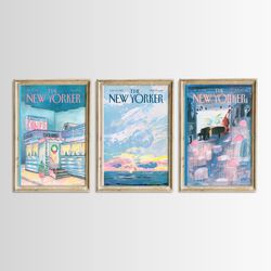 New Yorker Posters Set Of Three, New Yorker Prints,, PRINTABLE New Yorker Posters, Trendy Vintage Paintings Art, NW3-11