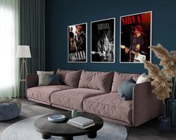 Nirvana Set of 3 Posters, Vintage Band Art, Grunge Music Icon, Kurt Cobain Wall Decor, Retro Print, Fan Gift, Music Memo