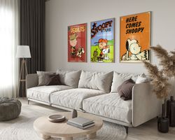 Peanuts Set of 3 Posters, Peanuts Poster, Charlie Brown Poster, Snoopy Poster, Cute Poster, Poster for Dorm, Apartment,