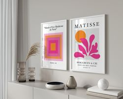 Pink and orange wall art prints, Matisse print, Minimalist pink room decor, 2 piece wall art, Pink exhibition print set