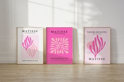 Pink Matisse Print Set of 3 Exhibition Posters Printable Wall Decor, Henri Matisse Prints 3 Piece Wall Art, Retro Printa