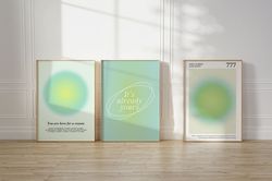 Positive Affirmation Green Aura Poster, Angel Numbers 777, Printable Set of 3 Prints, Aesthetic Room Decor, Trendy 3 Pie