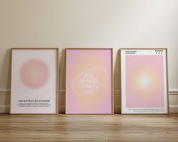 Positive Affirmation Pink Aura Poster, Angel Numbers 777, Printable Set of 3 Prints, Aesthetic Room Decor, Trendy 3 Piec