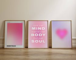 Positive Aura Posters Set Of 3, Aesthetic Room Decor, Trendy Pink Wall Art, Spiritual Affirmations Grainy Gradient Aura