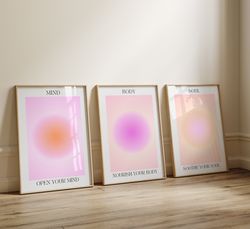 Positive Spiritual Aura Posters 3 Piece Wall Art, Gradient Set of 3 Prints, Y2K Aesthetic Room Decor Zen Wall Art,