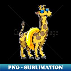 Giraffe on Beach with Swim ring  Sunglasses - Instant PNG Sublimation Download - Vibrant and Eye-Catching Typography