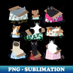 christmas box cats - png transparent digital download file for sublimation - capture imagination with every detail