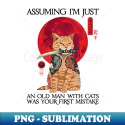 Cat Samurai Old Man With Cat - Vintage Sublimation PNG Download - Stunning Sublimation Graphics