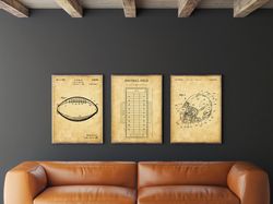 Football Patent Print Set of 3, American Football Patent, Helmet Poster, Football Field Diagram Blueprint, NFL Poster, .