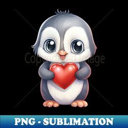 cute baby penguin holding a heart - png transparent digital download file for sublimation - vibrant and eye-catching typography