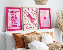 Trendy Retro Wall Art, Pink Lucky You Poster, Retro Trendy Aesthetic Posters, Playing Cards, Ace of Hearts Poster, Funky