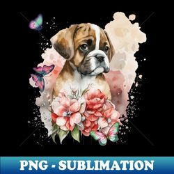 boxer puppy in flowers boxer mom - png transparent digital download file for sublimation - spice up your sublimation projects
