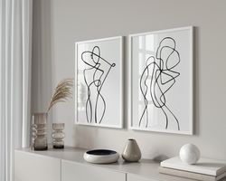 Woman Line Art Print Set of 2, Minimalist Line Art Drawing, Modern Female Line Art Posters, Neutral Abstract Line Art