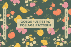 Colorful Retro Foliage Pattern PNG JPG SVG, Digital Files