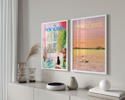 New Yorker Magazine Cover Poster Set of 2, The New Yorker Print, New Yorker Magazine Set, Retro Magazine Prints, New Yor