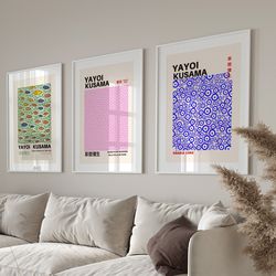 Set of 3 Yayoi Kusama Print Set, Gallery Wall Set, Set, Yayoi Kusama Print, Kusama Exhibition, Printable Poster Set