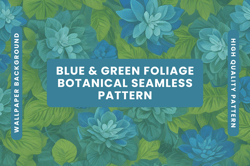 Blue Green Foliage Seamless Pattern PNG JPG SVG, Digital Download