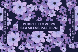 Purple Flowers Seamless Pattern PNG JPG SVG, Digital Download