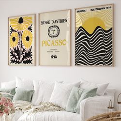 Gallery Wall Art Set Of 3, Picasso Print, Matisse Poster, Picasso Poster, Gallery Wall Bundle, Bauhaus Poster Set, Moder