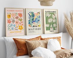 gallery wall set of 3 matisse exhibition print flower market poster famous art prints boho large wall art matisse poster