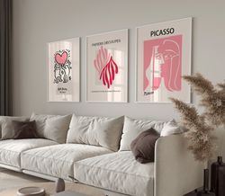 Gallery Wall Set Of 3 Prints, Picasso Print,3 Piece Wall Art,Exhibition Poster,Matisse Print, Keith Haring Print,dorm ro