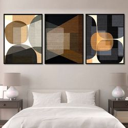 Geometric line art Abstract 3 piece wall art prints Black modern wall decor Extra large minimalist set 3 poster Bedroom
