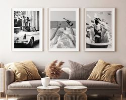 girls just wanna have fun - set of 3 black and white fashion photography poster set, fashion posters, girly poster art,