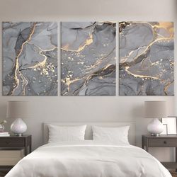 Gray fluid framed art print Over the bed wall art set Living room black set of 3 canvas Abstract 3 piece wall decor Bedr