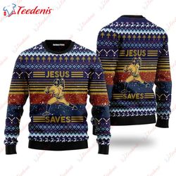 Baseball Funny Jesus Save Ugly Christmas Sweater, Christmas Adult Sweaters  Wear Love, Share Beauty